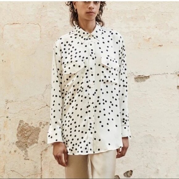 SILK LAUNDRY BOYFRIEND SHIRT BROKEN DOT Size XS White - Picture 1 of 13